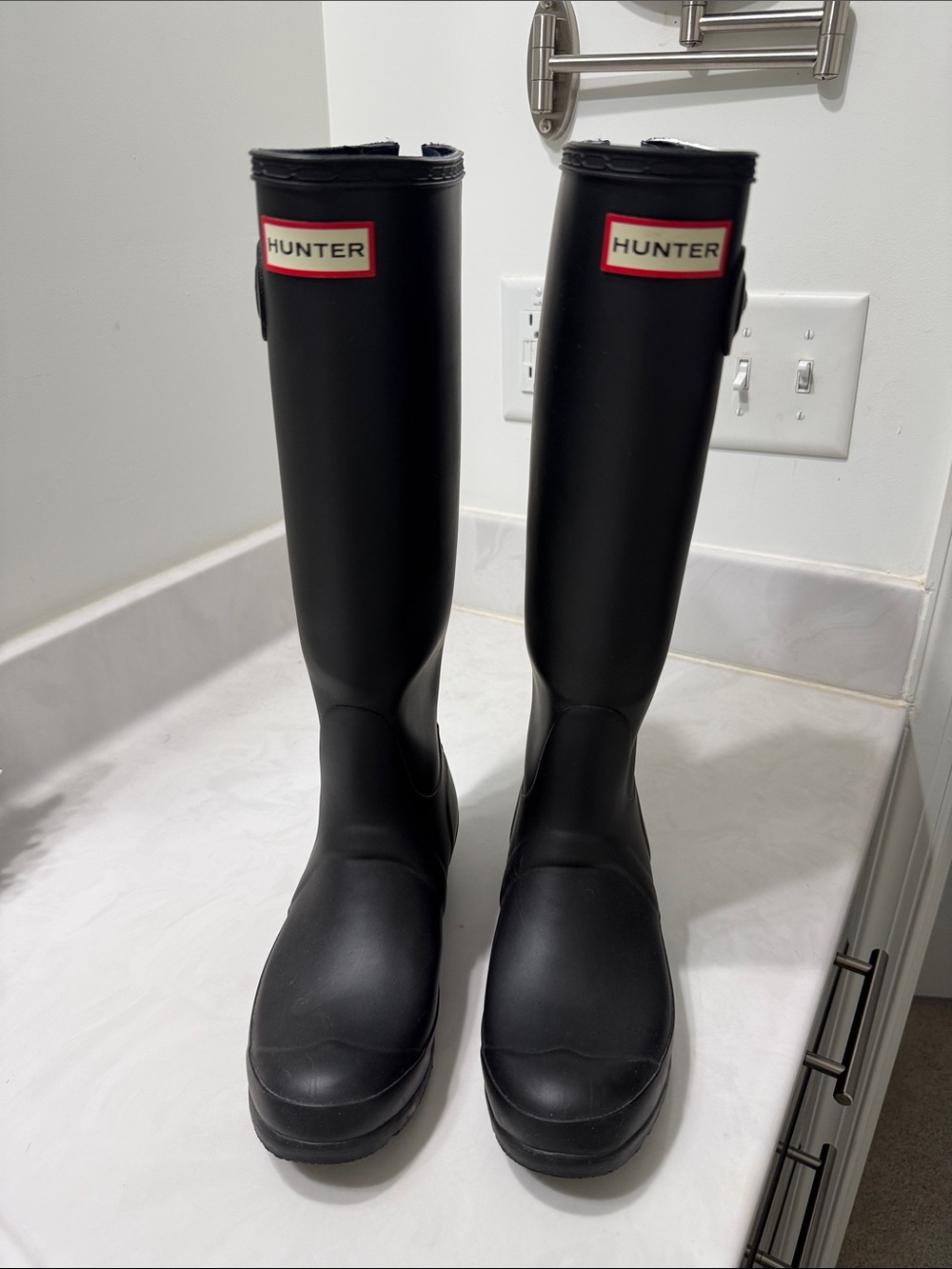 Hunter Black Rain Boots with Red Logo